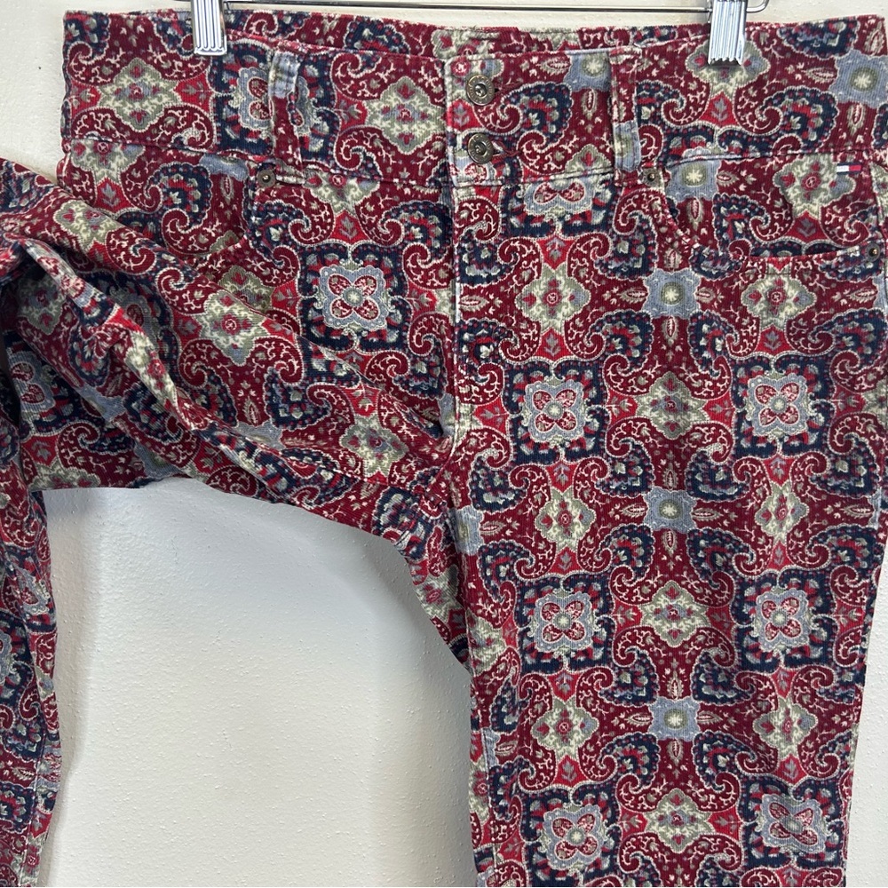 Tommy Hilfiger 11 Vintage Y2K Corduroy Multicolor Patterned Flare Pants Paisley - Picture 8 of 15